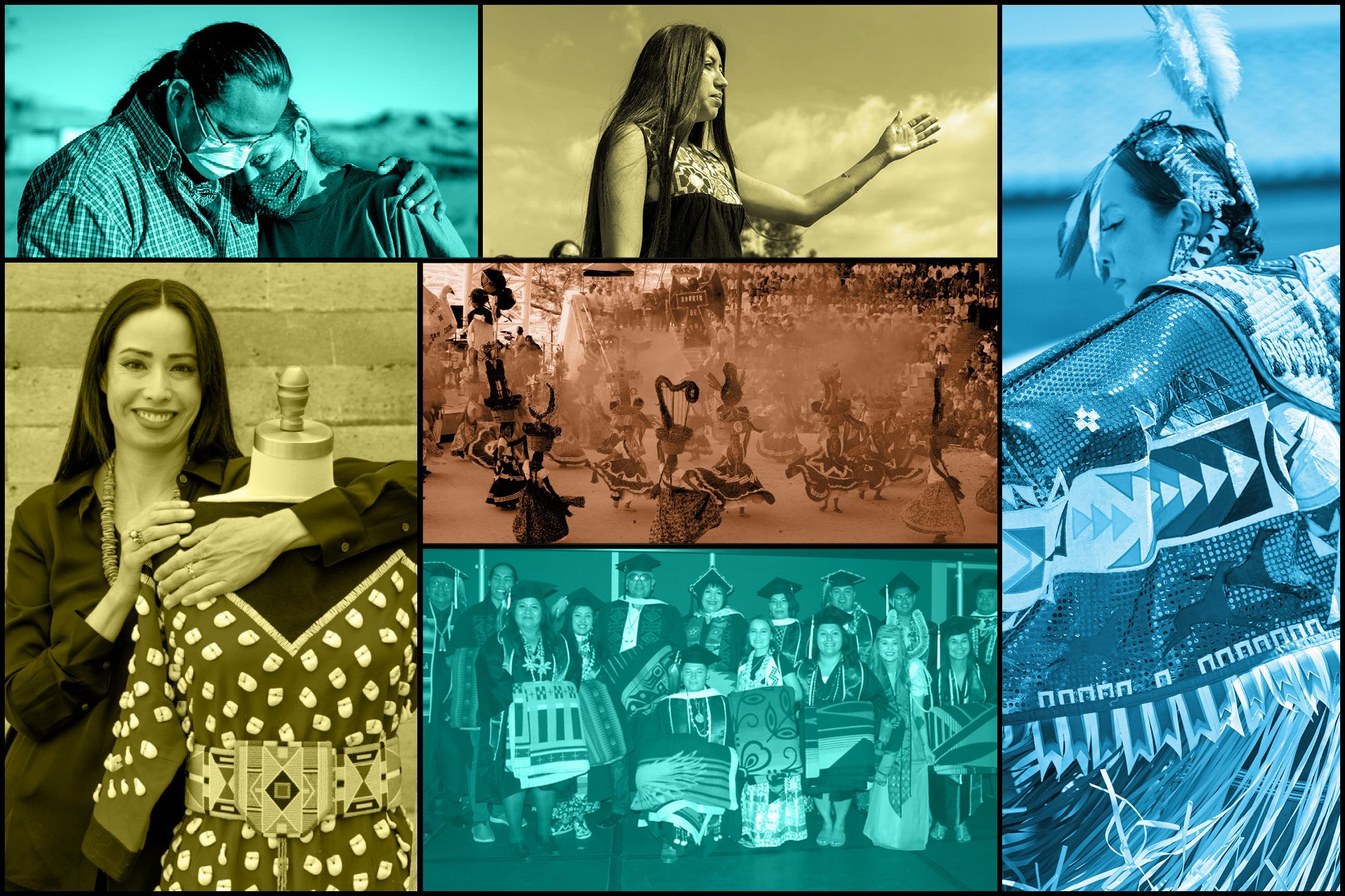 Collage of Native American and Indigenous people included in stories from around UCLA