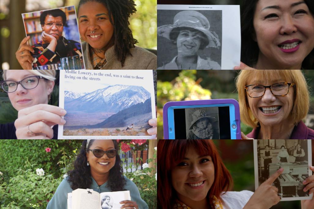 A collage featuring diverse women proudly displaying photographs