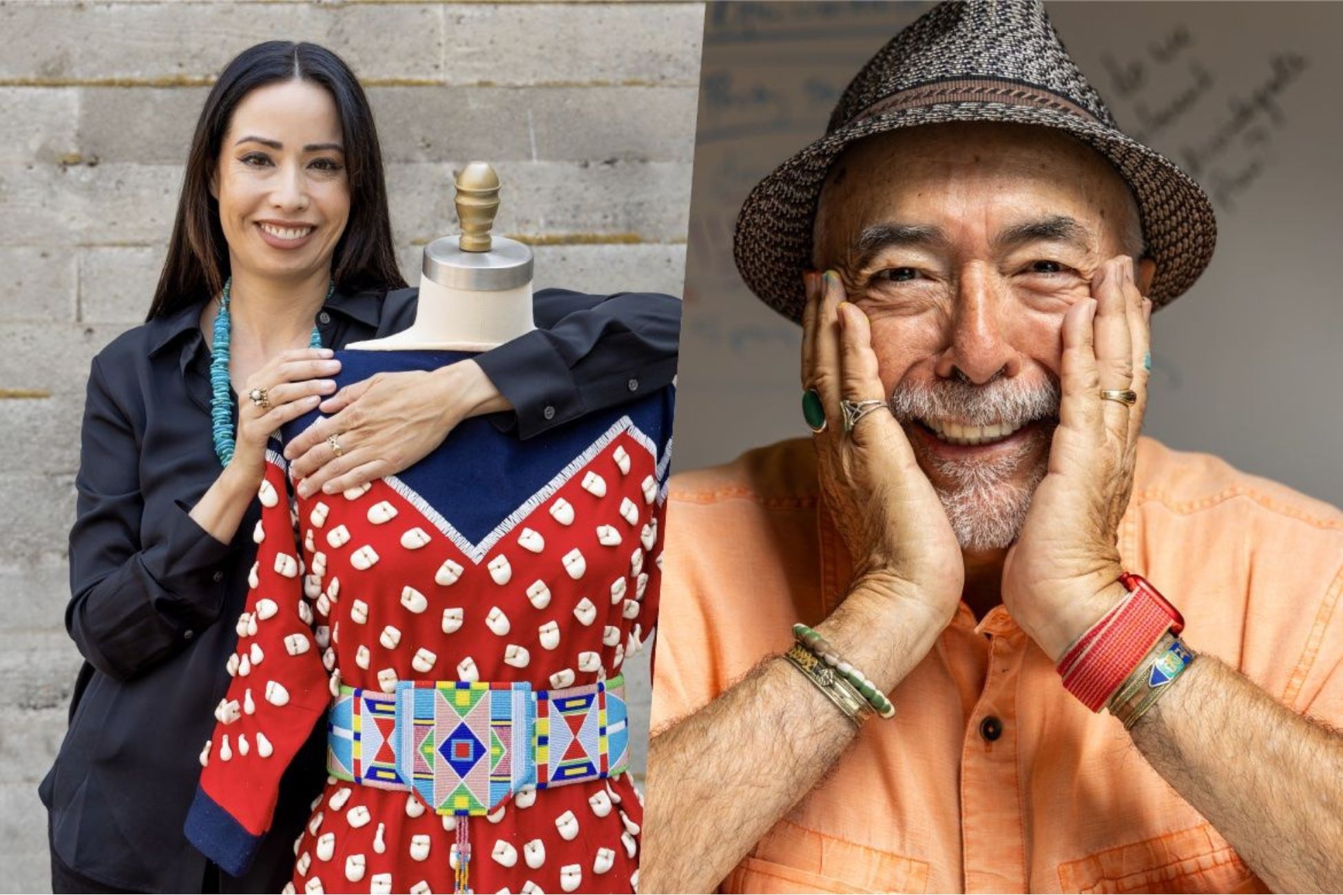 Two images featuring a man and woman happily posing for a photo, highlighting their cheerful expressions.