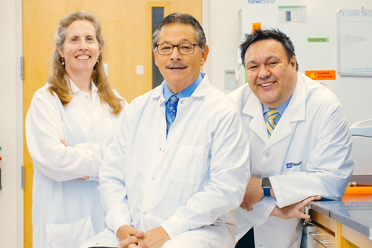 From left: Brigitte Gomperts, Donald Kohn and Steven Jonas in white coats